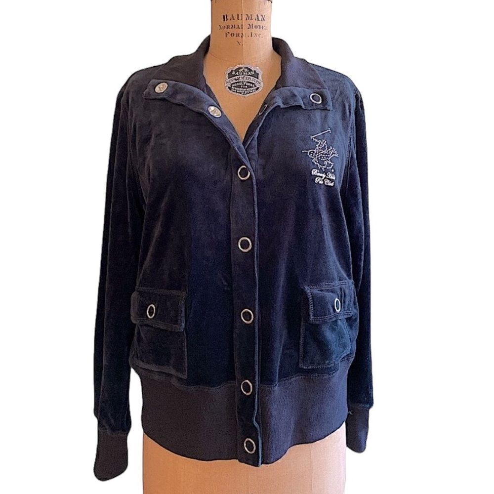Beverly Hills Polo Club Black Diamante embossed Velour Jacket size 1X